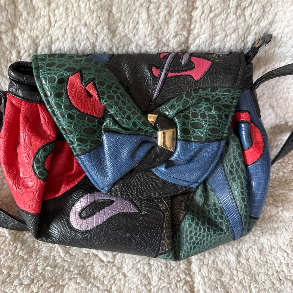 Vintage unbranded leather multi color crocodile patterned shoulder bag